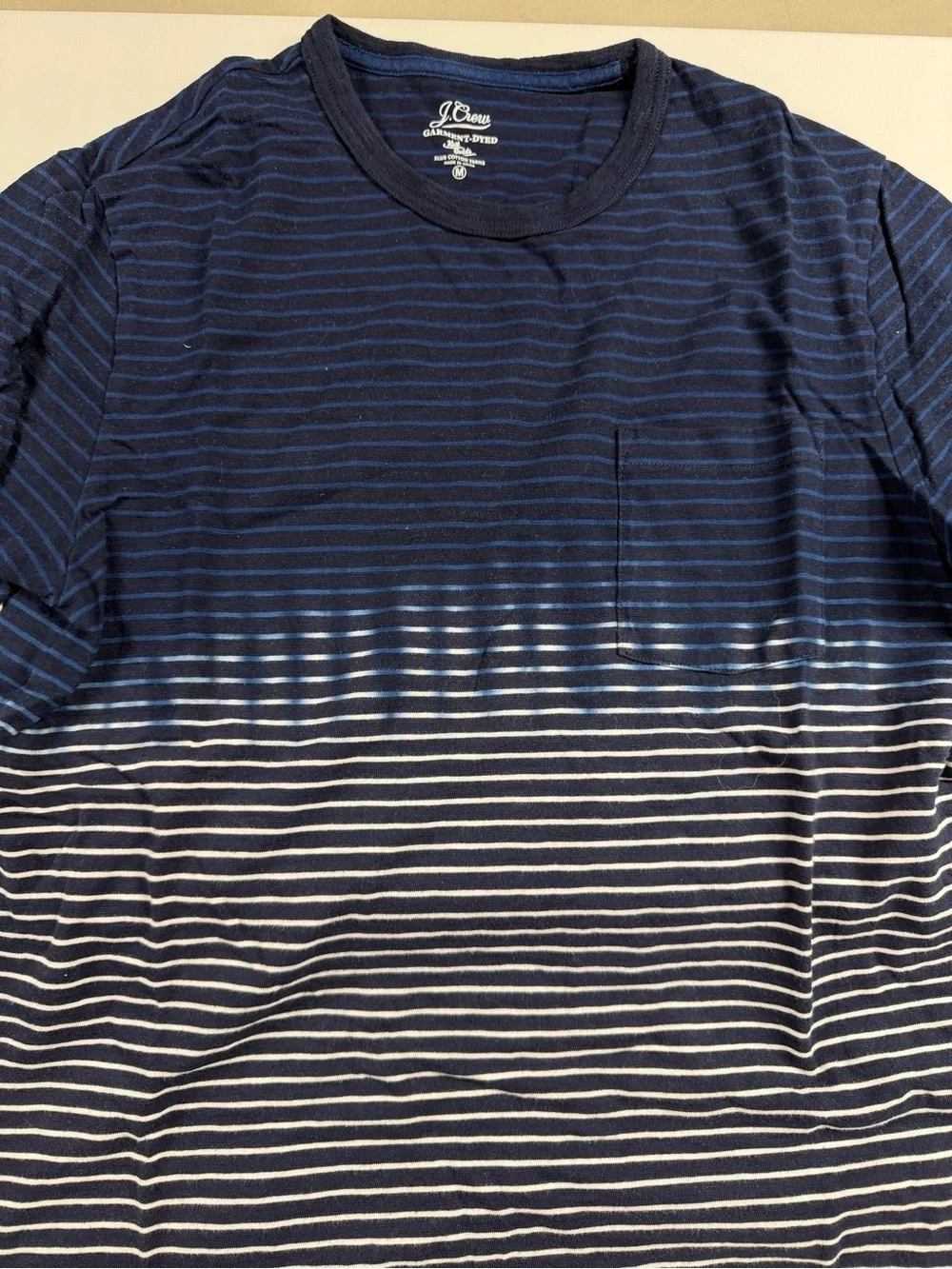 J. Crew Navy and Blue Striped Crewneck Pocket Tee